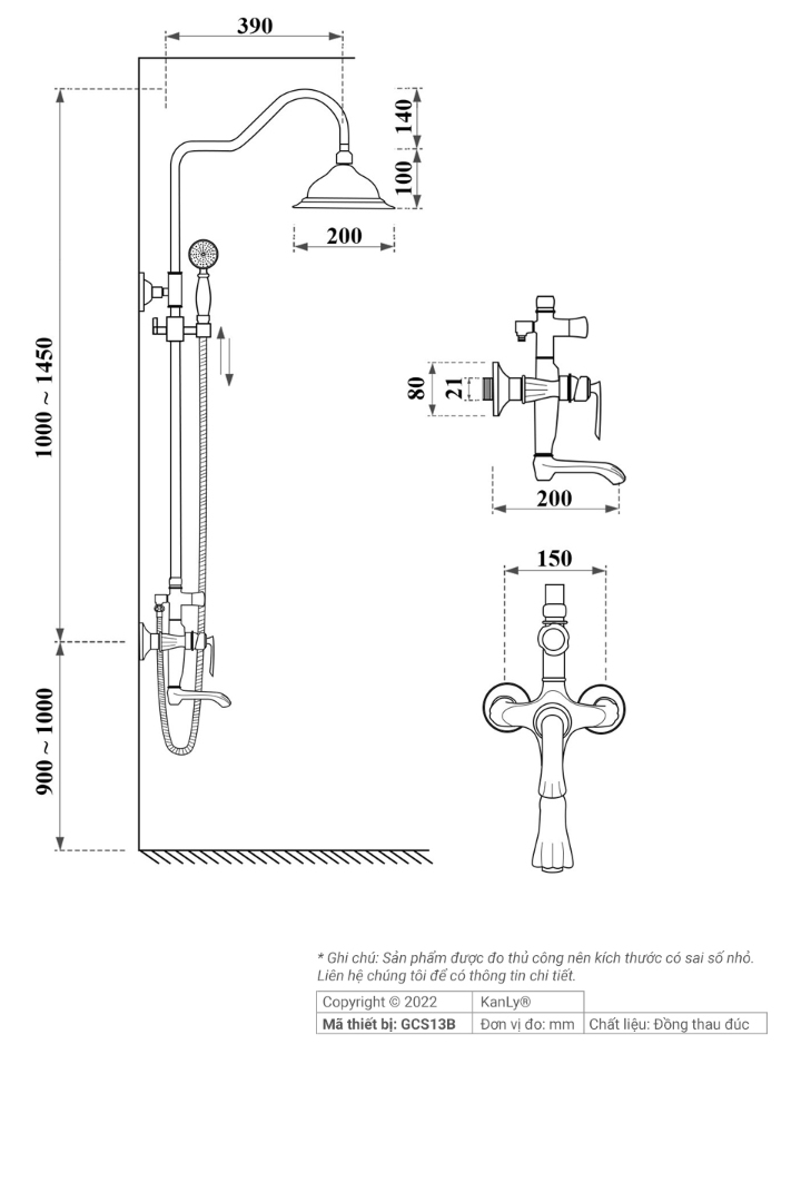 Bộ sen cây tắm đứng nóng lạnh Kanly GCS13B